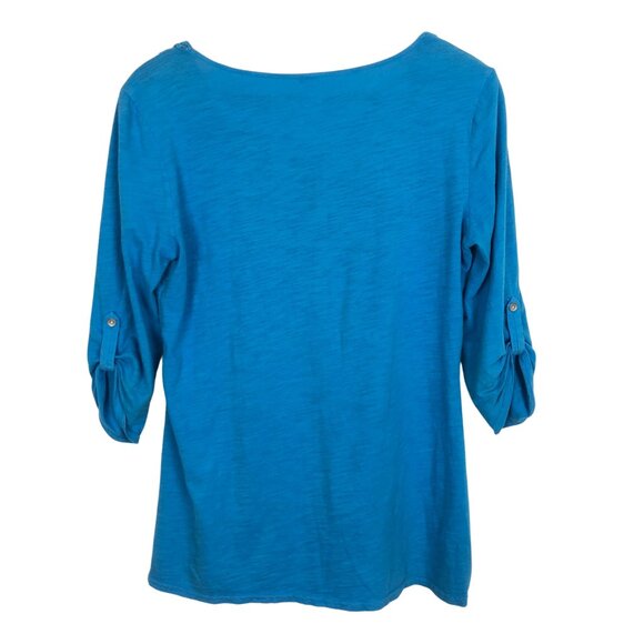 Reba Blue Crochet Lace Tunic Top Women’s Small V-Neck 3/4 Sleeve Boho - Picture 8 of 11